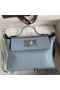 Hermes 24/24 Mini 21 Handmade Bag in Blue Lin Evercolor Leather Replica