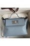 Hermes 24/24 Mini 21 Handmade Bag in Blue Lin Evercolor Leather Replica