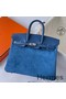 Hermes Birkin 25 Grizzly Bag in Blue Veau Doblis and Swift Leather Replica