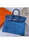 Hermes Birkin 25 Grizzly Bag in Blue Veau Doblis and Swift Leather Replica