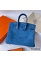 Hermes Birkin 25 Grizzly Bag in Blue Veau Doblis and Swift Leather Replica
