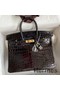 Hermes Birkin 25 Handmade Bag In Black Crocodile Niloticus Shiny Skin Replica