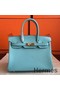 Hermes Birkin 25 Handmade Bag In Blue Atoll Epsom Calfskin Replica
