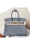 Hermes Birkin 25 Handmade Bag In Blue Lin Clemence Leather Replica