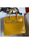Hermes Birkin 25 Handmade Bag In Yellow Crocodile Niloticus Shiny Skin Replica