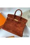 Hermes Birkin 25 Retourne Handmade Bag In Brown Doblis Suede Leather Replica