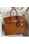 Hermes Birkin 25 Retourne Handmade Bag In Gold Barenia Calfskin Replica