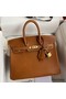 Hermes Birkin 25 Retourne Handmade Bag In Gold Barenia Calfskin Replica
