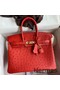 Hermes Birkin 25 Retourne Handmade Bag In Red Ostrich Leather Replica