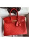 Hermes Birkin 25 Retourne Handmade Bag In Red Ostrich Leather Replica