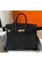 Hermes Birkin 25cm Bag In Black Embossed Crocodile Leather Replica