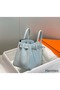 Hermes Birkin 25cm Bag In Blue Brume Clemence Leather PHW Replica