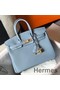 Hermes Birkin 25cm Bag In Blue Lin Clemence Leather GHW Replica