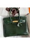 Hermes Birkin 30 Handmade Bag In Green Crocodile Porosus Shiny Skin Replica