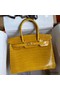 Hermes Birkin 30 Handmade Bag In Jaune Ambre Crocodile Niloticus Shiny Skin Replica