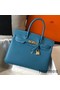 Hermes Birkin 30cm Bag In Jean Blue Clemence Leather GHW Replica