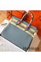Hermes Birkin 35 Handmade Bag In Blue Lin Clemence Leather Replica