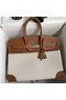 Hermes Birkin 35 Handmade Bag In Toile & Gold Swift Leather Replica