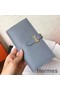 Hermes Blue Lin Epsom Bearn Gusset Wallet Replica
