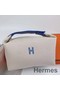 Hermes Bride-a-Brac Large Case in Ecru Canvas with Blue Zigzag Motifs Replica