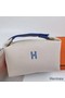 Hermes Bride-a-Brac Large Case in Ecru Canvas with Blue Zigzag Motifs Replica