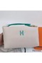 Hermes Bride-a-Brac Large Case in Ecru Canvas with Green Zigzag Motifs Replica