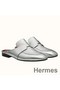 Hermes Catena Mules In Silver Metallic Calfskin Replica