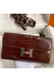 Hermes Constance To Go Wallet in Dark Brown Shiny Alligator Leather Replica