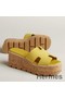 Hermes Eze 30 Cork Platform Sandals in Yellow Suede Leather Replica