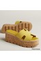 Hermes Eze 30 Cork Platform Sandals in Yellow Suede Leather Replica