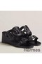 Hermes Figari 55mm Wedge Sandals In Black Nappa Leather Replica