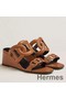 Hermes Figari 55mm Wedge Sandals In Brown Nappa Leather Replica