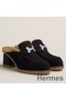 Hermes Flore 60 Mules in Black Suede with Shearling Replica