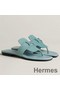 Hermes Galerie Sandals In Vert D'eau Suede Leather Replica