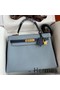 Hermes HSS Kelly 32 Bicolor Bag in Blue Lin and Blue Clemence Leather Replica