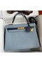 Hermes HSS Kelly 32 Bicolor Bag in Blue Lin and Blue Clemence Leather Replica