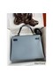 Hermes HSS Kelly 32 Bicolor Bag in Blue Lin and Blue Clemence Leather Replica