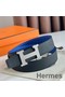 Hermes H Guillochee Reversible Belt 32MM in Black and Blue Epsom Calfskin Replica