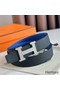 Hermes H Guillochee Reversible Belt 32MM in Black and Blue Epsom Calfskin Replica