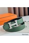 Hermes H Guillochee Reversible Belt 32MM in Green and Black Epsom Calfskin Replica