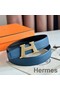 Hermes H Take Off Reversible Belt 32MM in Blue Clemence Leather Replica