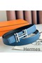 Hermes H au Carre Reversible Belt 32MM in Blue Clemence Leather Replica