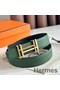 Hermes H au Carre Reversible Belt 32MM in Green and Black Epsom Leather Replica