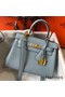 Hermes Kelly 20cm Bag In Blue Lin Clemence Leather GHW Replica