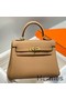 Hermes Kelly 20cm Bag In Chai Clemence Leather GHW Replica