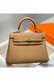 Hermes Kelly 20cm Bag In Chai Clemence Leather GHW Replica