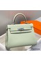 Hermes Kelly 20cm Bag In Vert Fizz Clemence Leather PHW Replica