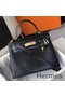 Hermes Kelly 25cm Handmade Bag In Black Embossed Crocodile Leather Replica
