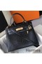 Hermes Kelly 25cm Handmade Bag In Black Embossed Crocodile Leather Replica