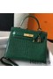 Hermes Kelly 25cm Handmade Bag In Green Embossed Crocodile Leather Replica
